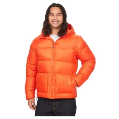 Afbeelding van Marmot Heren Guides Down Hoody, Licht donsjack, warme winterjas, waterafstotende gevoerde jas, winddicht jack, opvouwbare outdoorjas met capuchon, Flame, S