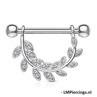 Afbeelding van Tepelpiercing CZ gemmed blad