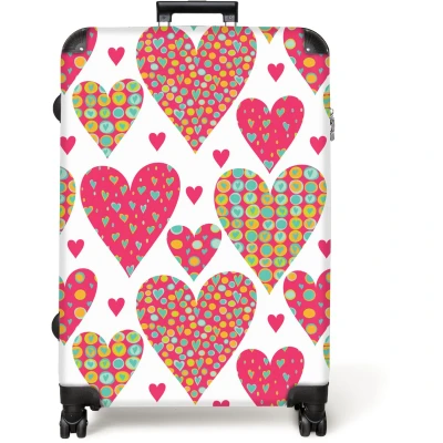 Afbeelding van NoBoringSuitcases.com® Koffer groot Reiskoffer lichtgewicht Patroon Hartjes Roze Meisjes Rolkoffer met 4 wielen Grote trolley XL 98 liter bagage