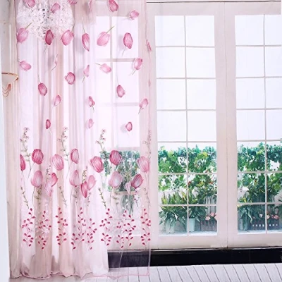 Afbeelding van Zerodis 100x200 cm Kleurrijke Tulpen Print Raamgordijnen Transparante Gordijnen Tule voor Balkon Woonkamer Slaapkamer Keuken Decoraties (Roze)