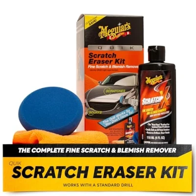 Afbeelding van Meguiar&#039;s Quik Scratch Eraser Kit, auto krasverwijderaar die vlekken verwijdert, inclusief ScratchX, boorgemonteerde pad, microvezel handdoek