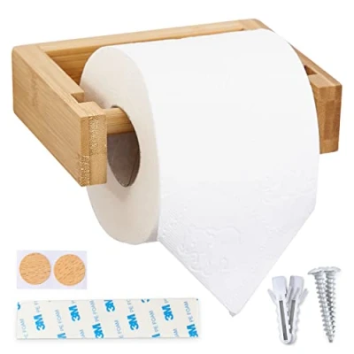 Afbeelding van HENNEZ Toiletpapierrolhouder Bamboe Badkameraccessoires Toiletrolhouder Badkamer Organizer Badkamermeubels Opslag