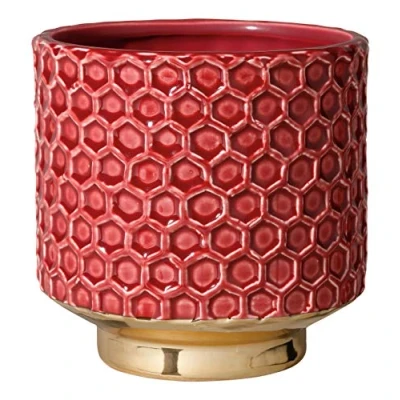Afbeelding van Bloomingville Home Retro sierpot voor kamerplanten, diameter 12,5 cm, kleur: rood, keramiek