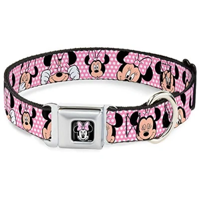 Afbeelding van Buckle Down Seatbelt Gesp Dog Collar Minnie Mouse Expressions Polka Dot Pink/Wit 4,5 cm Breed Past 40 50 Nek Medium