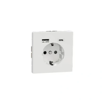 Afbeelding van Schneider Electric Merten MEG2367 6035 Schuko stopcontact met twee uitgangen voor gelijktijdig gebruiken/opladen van USB apparaten geïntegreerde accu, lotuswit