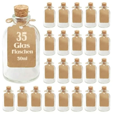 Afbeelding van 35 x 50 ml kleine glazen flesjes met kurkdeksel flessen voor bruiloft geschenken set gastgeschenken (35 stuks incl. alles)
