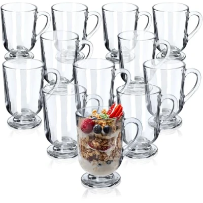 Afbeelding van KADAX Coffee ventilatorset, 300 ml, glazen thee messing, glühwein bril, drinkglazen voor thee, koffie, Ierse koffiekopjes met handvat, cappuccino dessertglazen