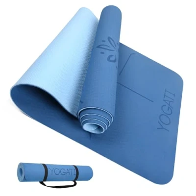 Afbeelding van YOGATI milieuvriendelijke yogamat TPE, non slip en dikke yogamat. Yoga Matten met Body Alignment Lines. Perfect Pilates Mat voor workout oefening, Gym Fitness Violet