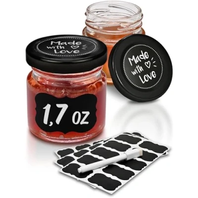 Afbeelding van Praknu 24 mini potjes met deksel, 50 ml, etiketten en stift, luchtdichte glazen om cadeau te geven, voor jam honing