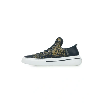 Afbeelding van Skechers Unisex Handsfree Slip ins x Dogg Snoop ONE Double G Sneaker, Navy/Gold Bandana Print Leer, 7.5 UK, Navy Gold 41.5 EU