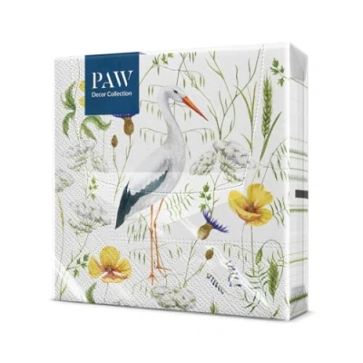 Afbeelding van PAW Papieren Servetten 3 laags (33 x 33 cm) I 20 Stuks Perfect voor Verjaardagen, Feesten, Bruiloften, Communie en Vieringen Tafeldecoratie, Kleurrijke Ooievaar in Grasland