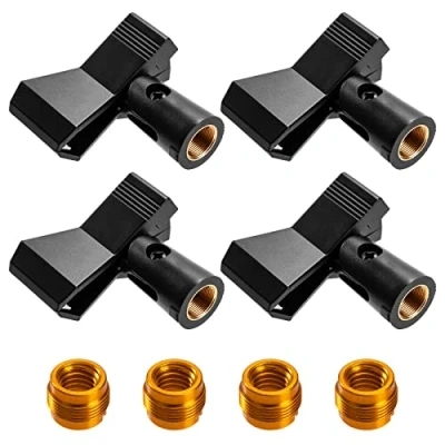 Afbeelding van Universele microfoonhouder, microfoonclip, veerveer, microfoonklem met 5/8 inch schroefmoer adapter voor draadloze en handmicrofoon, 4 stuks