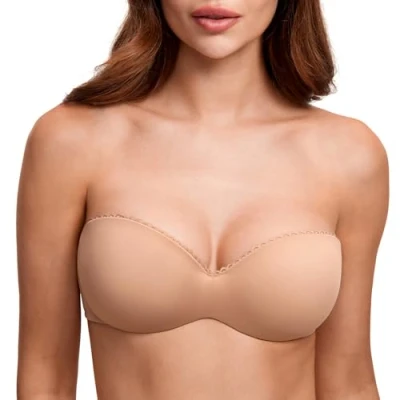 Afbeelding van DOBREVA Dames Strapless Beha Push Up met Beugel Bandeau BHS Nauwelijks buff 70E