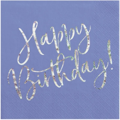 Afbeelding van Partydeco Servetten Happy birthday Blue Zilver (20 stuks)