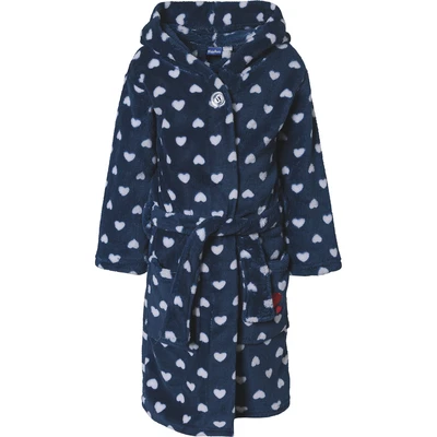 Afbeelding van Playshoes fleece badjas Hearts met hartjes donkerblauw/wit