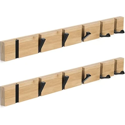 Afbeelding van ANVODE 2 stuks jashaken aan de muur, kapstok met 6 inklapbare haken voor jassen, mantels, hoeden, sjaals, handtassen