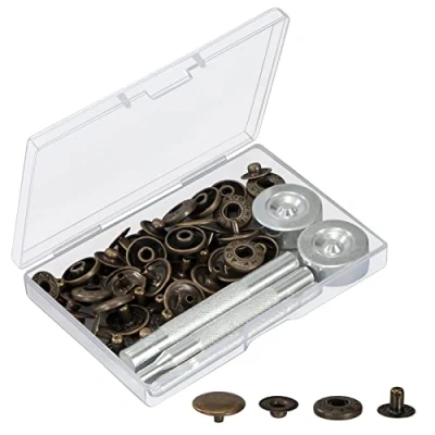 Afbeelding van drukknopen 12 sets metalen voor kleding met 4 bevestigingsgereedschappen tassen, jeans, kleding, stof, lederhandwerk 15 mm (brons)