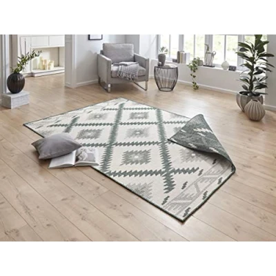 Afbeelding van Dubbelzijdige Loper Malibu Crème 80x150cm Groen Scandinavisch Vloerkleed 123vloerkleed.nl
