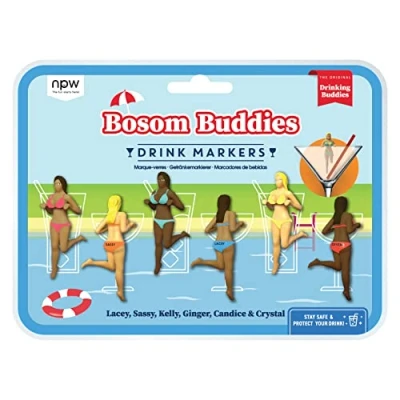 Afbeelding van Bosom Buddies glasmarkering in set van 6 Strandgirls glasmarker zomer