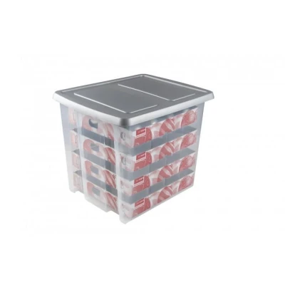 Afbeelding van SUNWARE Nesta Kerstbox 45 Ltr met trays voor 64 kerstballen (Ø70 80mm) transparant/zilver