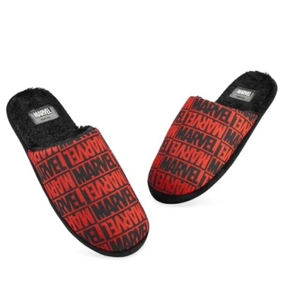 Afbeelding van Marvel Herenpantoffels warme gezellige indoor antislip huisschoenen maat 6 10 loungewear cadeaus voor hem, Zwart/Rood, 8 9