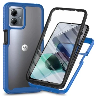 Afbeelding van XINNI Hoesje voor Motorola Moto G14, 360 graden schokbestendige beschermende allround bescherming met ingebouwde schermbeschermer, robuuste bumper buitenhoes, donkerblauw
