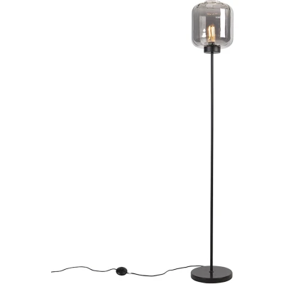 Afbeelding van QAZQA qara Design Vloerlamp Staande Lamp met kap 1 lichts H 1610 mm Zwart Woonkamer Slaapkamer Keuken