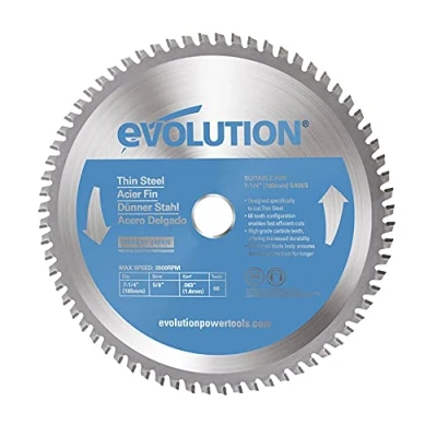 Afbeelding van Evolution Power Tools T185TCT 68CS cirkelzaagblad (TCT zaagblad) voor het zagen van dun staal metaalzaagblad met uiteinde carbide, 185 mm