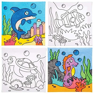 Afbeelding van Baker Ross Inkleurbare Zeedieren op Schildersdoeken (4 stuks) Knutselspullen en Verfspullen voor Kinderen