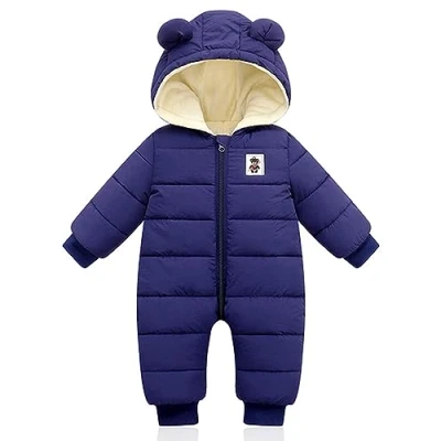 Afbeelding van Babyspeelpakje met capuchon, winter, kruippakje, jongens, meisjes, lange mouwen, eendelig pakje, jas, warm fleece, kinderen, kleding, cadeau, 3 18 maanden blauw 6 9 mois