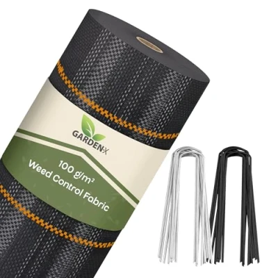Afbeelding van GARDENIX Onkruiddoek met 50 ankers 40m² (0,4 m x 100 m) waterdoorlatend 90g/m² zwart UV bestendig onkruiddoek, onkruidbeschermingsfolie, bodemweefsel, ondergronddoek