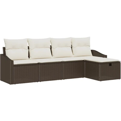 Afbeelding van vidaXL 5 delige Tuin Sofaset met Kussens Bruin Poly Rattan