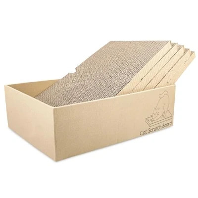Afbeelding van Magrimaxio Krabplanken voor katten, 5 stuks, golfkarton, recyclebaar, kattenkrabplank, 43 x 25,4 12,7 cm, dubbelzijdig, kattenkrabbox slapen, spelen, krabben