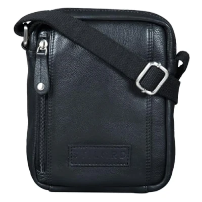 Afbeelding van STILORD &#039;Brandon&#039; Heren tas leder Bruine Schoudertas Kleine Mannen 7 Inch Tablet Handtas Boodschapper Zak Echt Leer, Kleur:zwart
