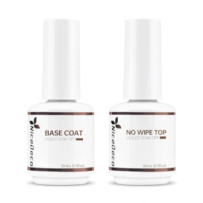 Afbeelding van Nicedeco Base Coat Top Set Gel UV LED Gellak Soak Off Glossy Nail Clear Polish Art Manicure 2 X 15ML