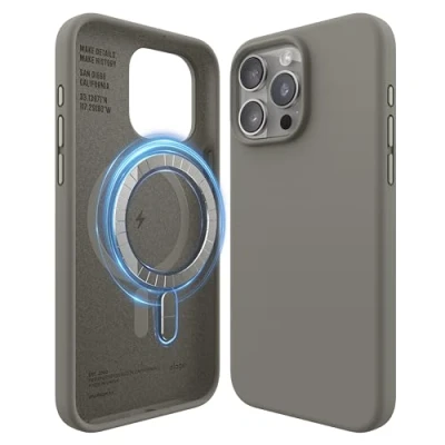 Afbeelding van elago Magnetische Silicone Hoesje Compatibel met iPhone 15 Pro Max Case, MagSafe Alle Accessoires, Ingebouwde Magneten, Premie Siliconen [5 Laags Structuur] (Grijs)