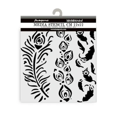 Afbeelding van Stamperia Dikke stencils voor plakboeken, albums, kaarten, bullet journal en meer, flexibel materiaal, gemakkelijk te reinigen, perfect hobby&#039;s, ambachten geschenken (maskerade, veren)