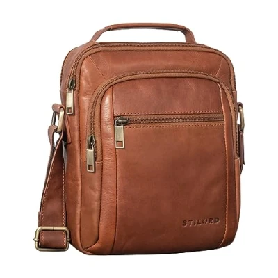 Afbeelding van STILORD &#039;Lucky&#039; Schoudertas Heren Klein Leder Handtas Reportertas Crossbody Tas Vintage Echt Leder, Kleur:namibia bruin