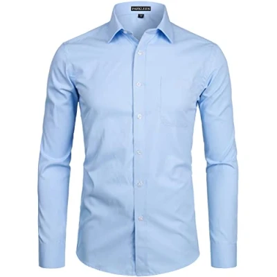 Afbeelding van PARKLEES Herenhemd met lange mouwen, slimfit, vrije tijd, business, bruiloft, hemd borst, blauw, XXL