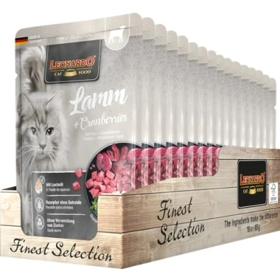 Afbeelding van Leonardo zak [16 x 85 g lam + bosbessen] natvoer zonder granen voor katten compleet voer in praktische afzonderlijke porties