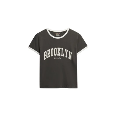 Afbeelding van Superdry Vrouwen Athletic Essential Ringer T shirt met Aansluitende Pasvorm Donkergrijs Grootte: 40