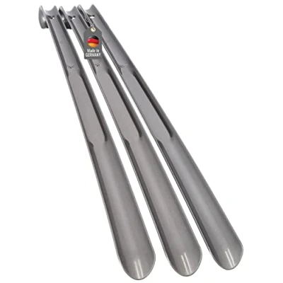 Afbeelding van Lantelme 3 stuks schoenlepel 65cm kleur zilver met kleurkeuze kunststof XL lang en stabiel schoenaantrekhulp (zilver)
