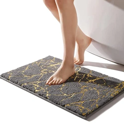Afbeelding van QJHOMO badmat, antislip, wasbaar, grijs, decoratief tapijt, luxe, badkameraccessoires, zachte microvezel, absorberend, 40 x 60 cm