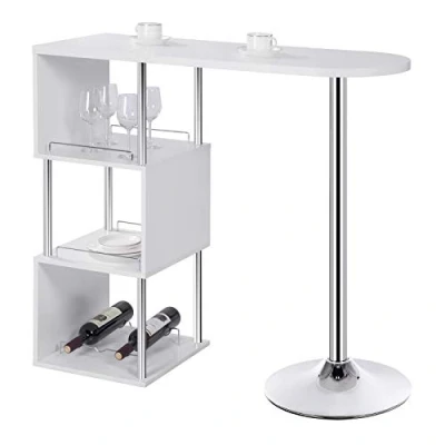 Afbeelding van WOLTU Bartafel Bistrotafel Wit met 3 planken en flessenhouder,Keukentafel 113x40x105cm in MDF metaal,BT22ws