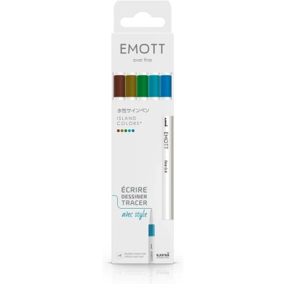 Afbeelding van Uni Emott Fineliner stiften Eiland kleuren set van 5