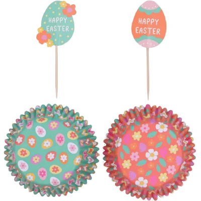 Afbeelding van PME Pasen Cupcake Cases &amp; Toppers Set van 48 Paaseieren