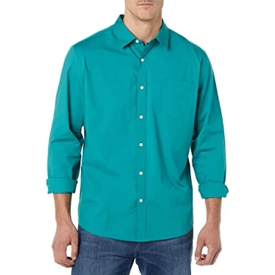 Afbeelding van Amazon Essentials Regular Fit Stretch Poplin overhemd met lange mouwen, groenblauw, XS