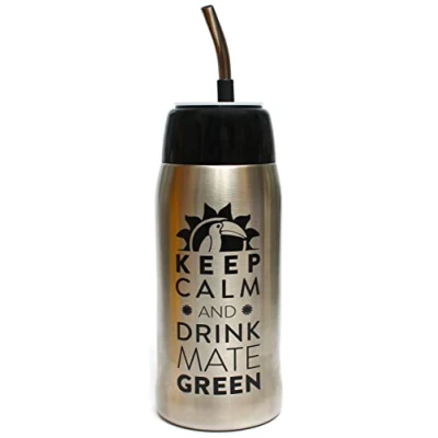 Afbeelding van Mate Green Yerbomos 4.0 Black 580 ml voor Yerba Tee ml, een draagbaar accessoire Mate, werkt als thermosfles met waterfles en houdt het water, zilver zwart, 13308