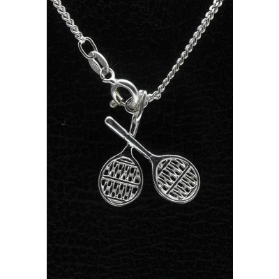 Afbeelding van Zilveren Tennisracket ketting hanger dubbel