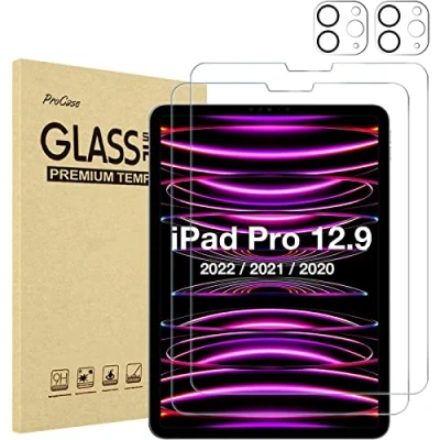 Afbeelding van ProCase 2 + stuks displaybeschermfolie voor iPad Pro 12,9 inch, 6e 5e 4e generatie 2022 2021 2020, met cameralensbescherming, gehard glasfolie, inch